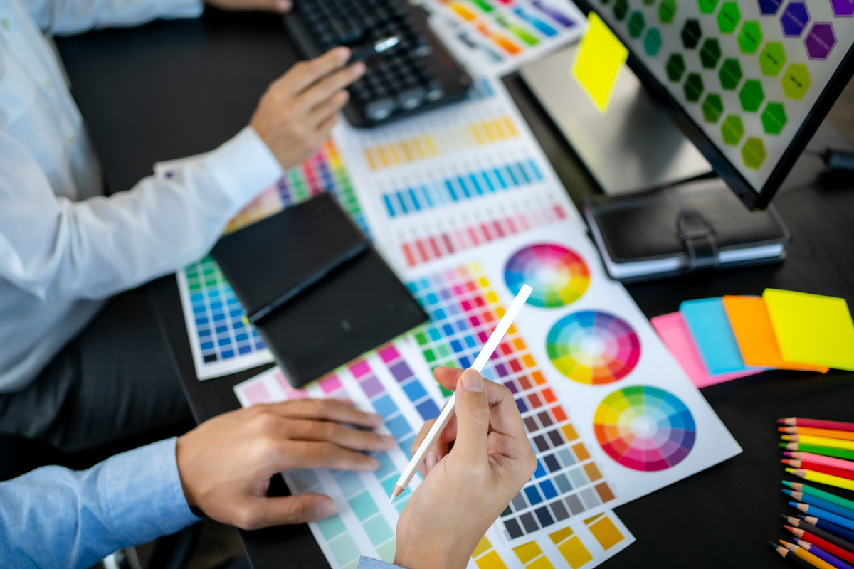 Creative Graphic Designer Team Working on Color Swatches 